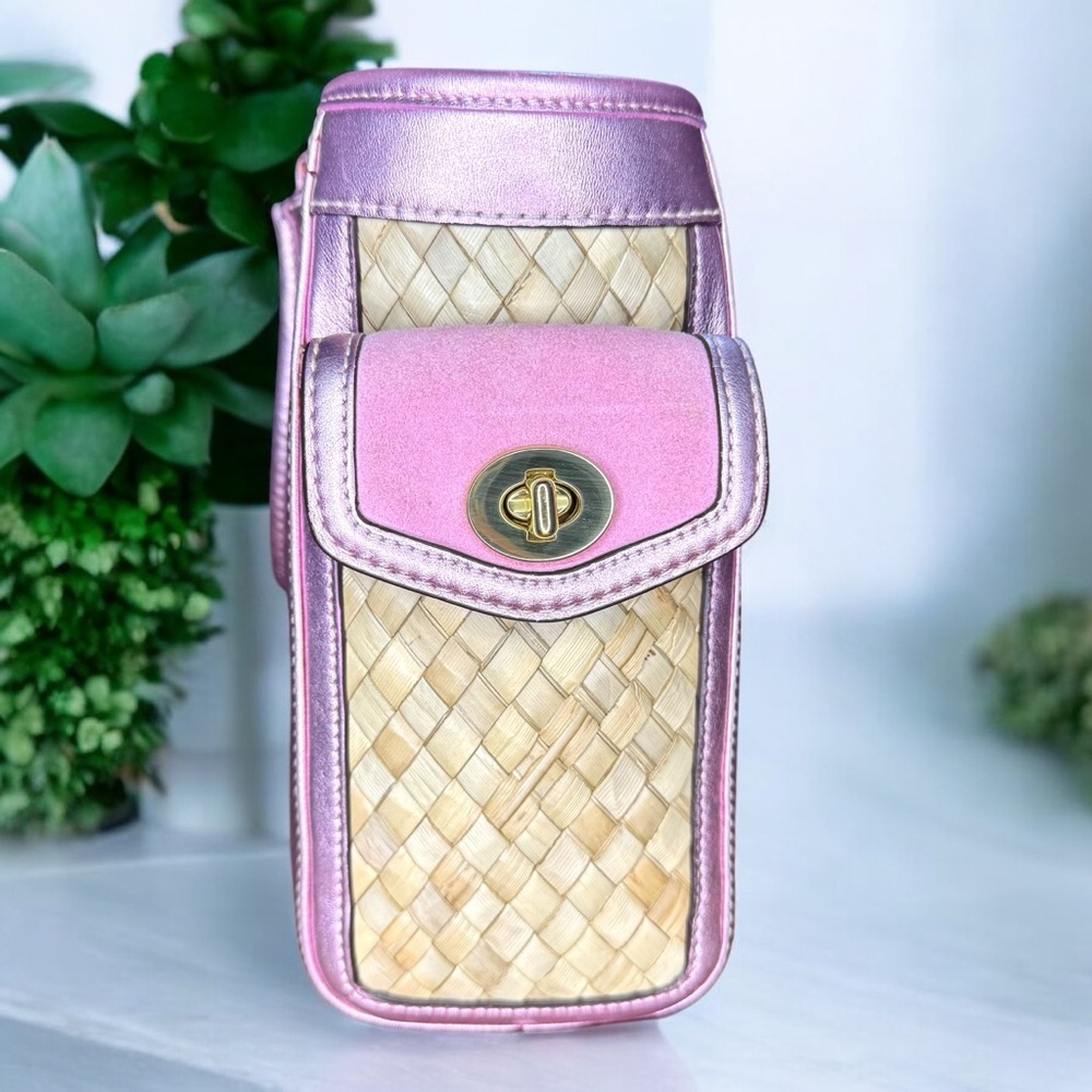 COACH - Pink and Cream Woven Satchel - Picture 6 of 13